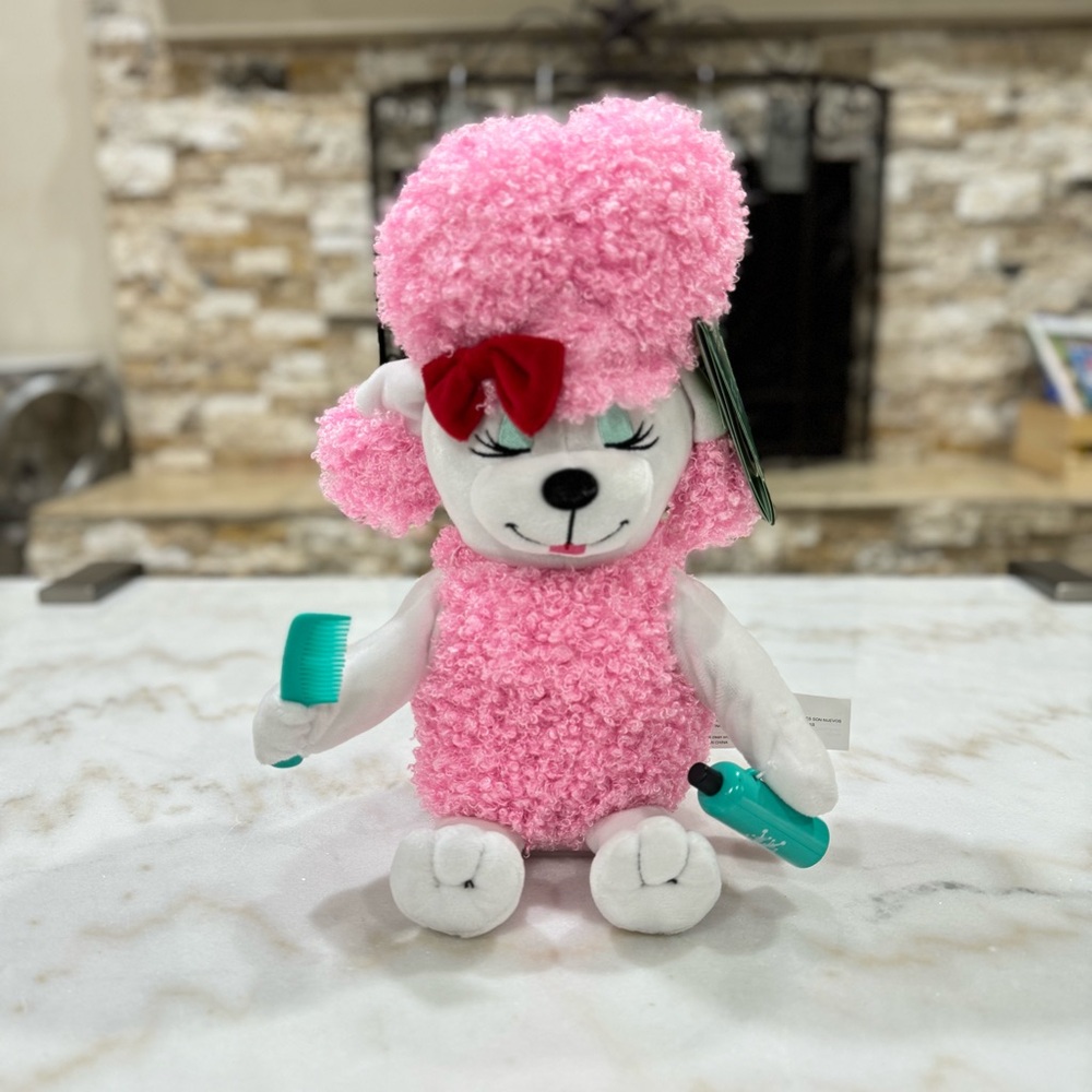 Gemmy Christmas Animated Pink Poodle, Styles Her Hair With Jingle Bell Rock Song